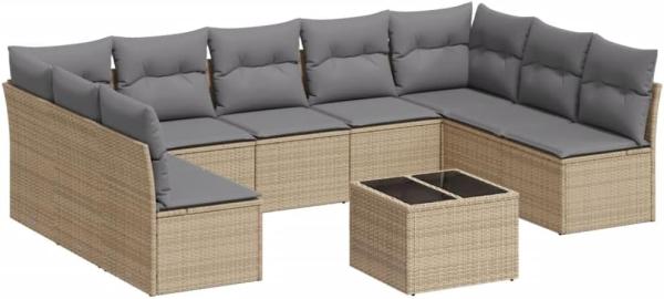 vidaXL 10-tlg. Garten-Sofagarnitur mit Kissen Beige Poly Rattan 3249918