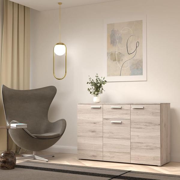 FORTE Pablo Kommode mit 3 Türen und 1 Schublade, Holzwerkstoff, Sandeiche, 41,5 x 8,5 x 120 cm Bild 2