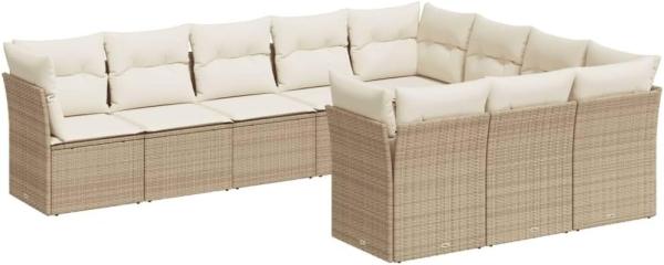 vidaXL 10-tlg. Garten-Sofagarnitur mit Kissen Beige Poly Rattan 3250057