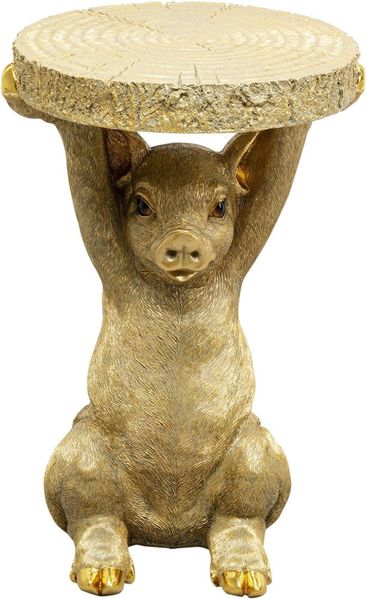 Kare Design Beistelltisch Animal Pig, Gold, 34 cm Durchmesser, Schwein Motiv, Tiermotiv, Wohnzimmertisch, Sofatisch, Couchtisch, Nachttisch, Betttisch