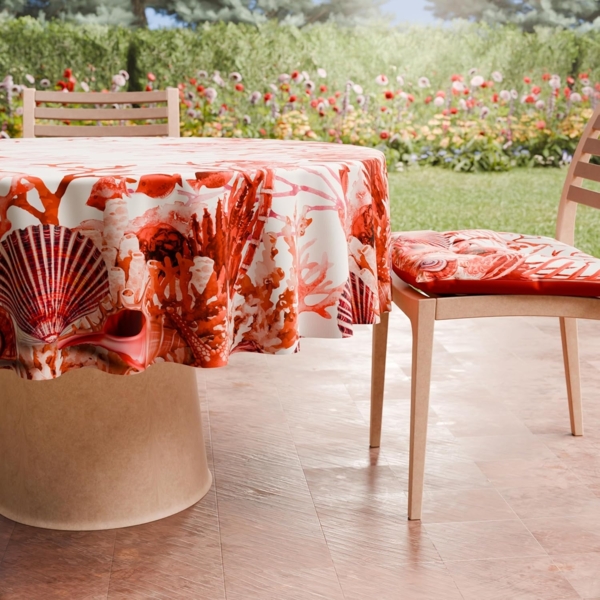 PETTI Artigiani Italiani - Fleckabweisende runde Tischdecke aus Mikrofaser (Durchmesser 120 cm), Küchentischabdeckung für runde Tische mit rotem Korallendesign, 100% Made in Italy Bild 4