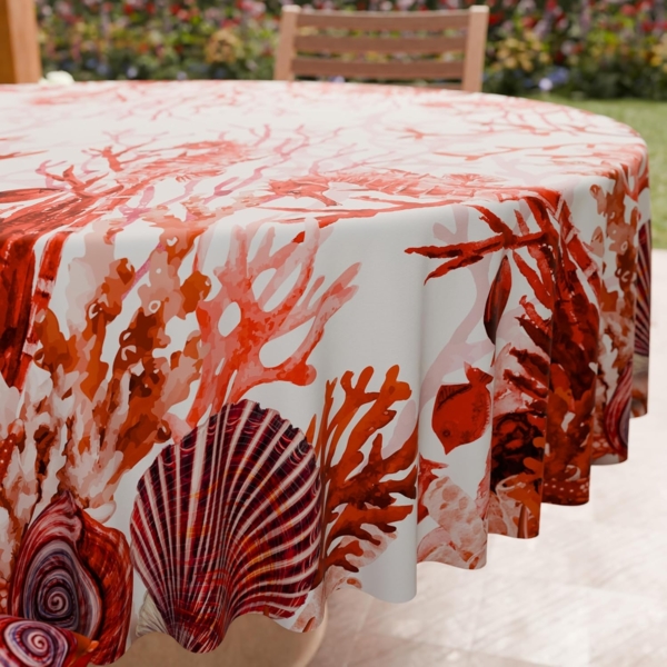 PETTI Artigiani Italiani - Fleckabweisende runde Tischdecke aus Mikrofaser (Durchmesser 120 cm), Küchentischabdeckung für runde Tische mit rotem Korallendesign, 100% Made in Italy Bild 5