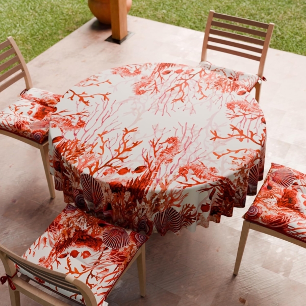 PETTI Artigiani Italiani - Fleckabweisende runde Tischdecke aus Mikrofaser (Durchmesser 120 cm), Küchentischabdeckung für runde Tische mit rotem Korallendesign, 100% Made in Italy Bild 3