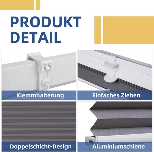 Sekey Plissee Doppelplissee Day+Night Verdunkelung ohne Bohren verspannt Lichtschutz, Klemmfix, 60x100 cm Weiß und Grau Bild 3