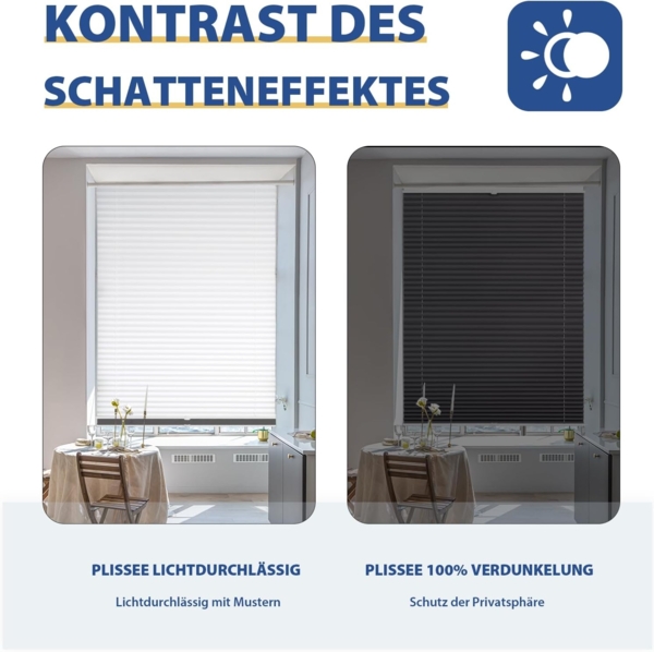 Sekey Plissee Doppelplissee Day+Night Verdunkelung ohne Bohren verspannt Lichtschutz, Klemmfix, 60x100 cm Weiß und Grau Bild 6