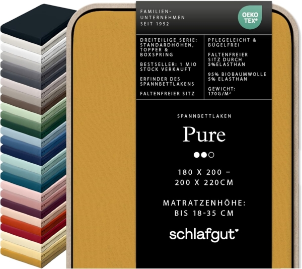 Schlafgut Spannbettlaken PURE Bio-Baumwolle mit Elasthan, dehnbar blickdicht, straff, Bettlaken, Jersey, Gummizug: rundum, (1 Stück), Laken für Matratzen bis 30cm Höhe, in 90x200, 140x200 oder 180x200 cm