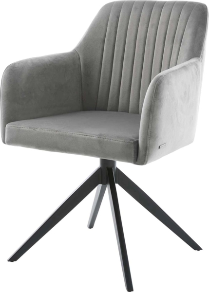 Drehstuhl Greg-Flex Samt Grau Kreuzgestell breit Schwarz 360° drehbar Wippfunktion Taschenfederkern