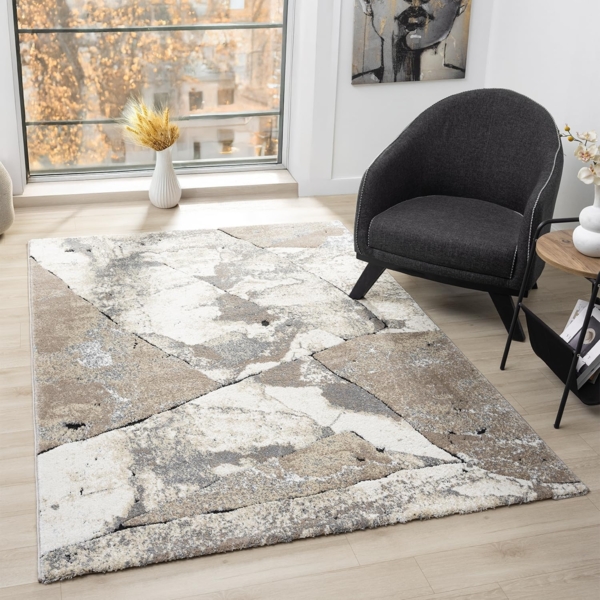 Vimoda Teppich Kurzflor Modern, Marmor Motiv Weich & dicht, Rechteckig, Höhe: 14 mm, Grau Natur Steinmuster, Teppich Wohnzimmer Schlafzimmer, Küche