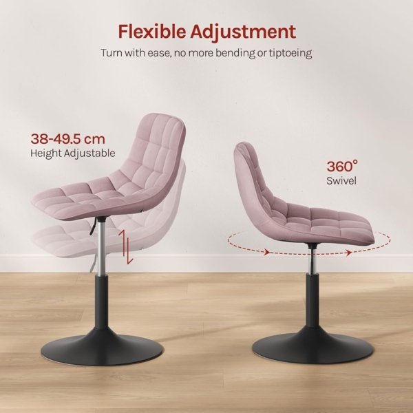 WOLTU 2er Set Verstellbarer Sitzhocker Stuhl Arbeitshocker Bürohocker Esszimmerstuhl Schminkhocker Homeoffice Kommerzieller Shop Mehrzweck 360° Schwenken Samt Rosa Sitz 38-49. 5cm Hoch Bild 8