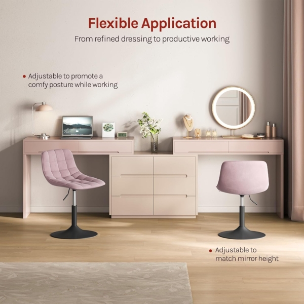 WOLTU 2er Set Verstellbarer Sitzhocker Stuhl Arbeitshocker Bürohocker Esszimmerstuhl Schminkhocker Homeoffice Kommerzieller Shop Mehrzweck 360° Schwenken Samt Rosa Sitz 38-49. 5cm Hoch Bild 4