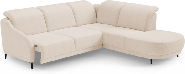 CAVADORE Ecksofa Blue/Moderne Eckcouch mit Longchair, Inkl. Kopfteilverstellung, Vorziehsitz motorisch, Klapptisch, USB-Anschluss und mattschwarzen Metallfüßen / 271 x 93 x 191 / Flachgewebe, Beige Bild 5