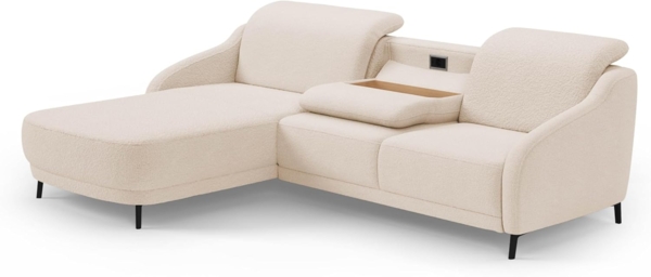 CAVADORE Ecksofa Blue/Moderne Eckcouch mit Longchair, Inkl. Kopfteilverstellung, Vorziehsitz motorisch, Klapptisch, USB-Anschluss und mattschwarzen Metallfüßen / 271 x 93 x 191 / Flachgewebe, Beige Bild 4