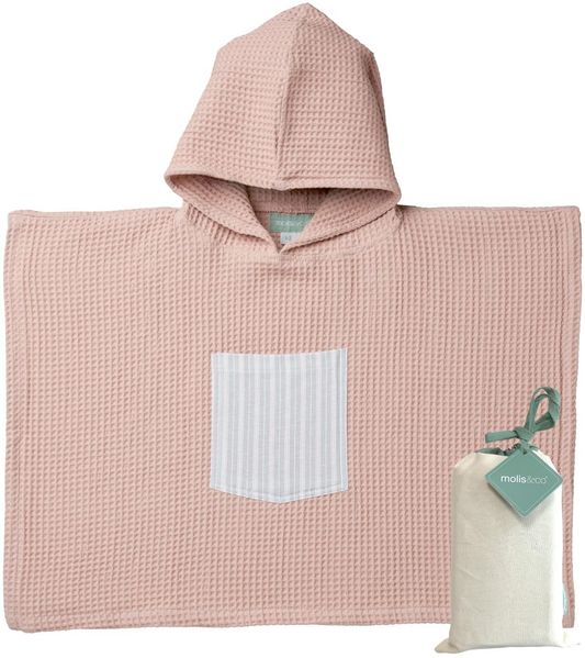 molis&co. Badeponcho für Kinder. Kapuzen-Strandtuch. Leichter und kompakter Bademantel für Kinder. (Altrosa, 7-8 Jahre)
