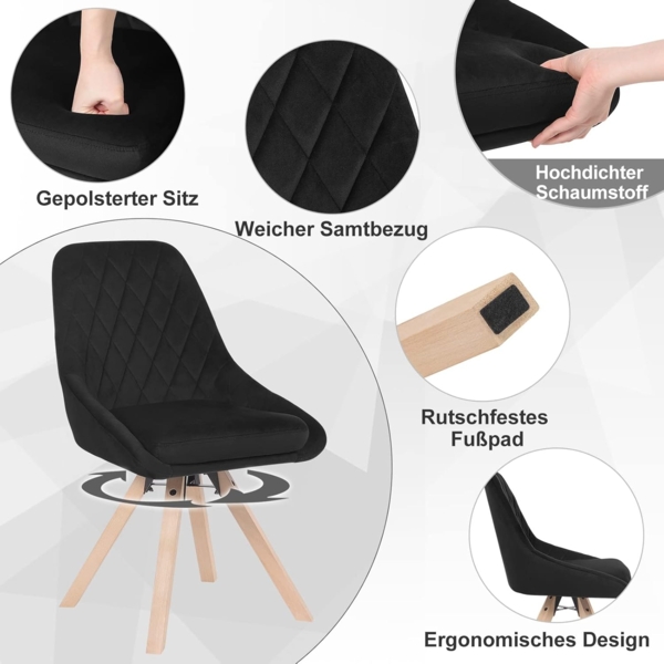 Woltu Esszimmerstuhl (2 St), Küchenstuhl drehbar, Beine aus Buchenholz Bild 4