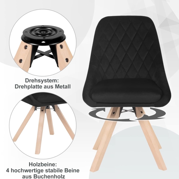 Woltu Esszimmerstuhl (2 St), Küchenstuhl drehbar, Beine aus Buchenholz Bild 6