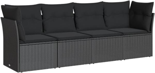 vidaXL 4-tlg. Garten-Sofagarnitur mit Kissen Schwarz Poly Rattan 3217225