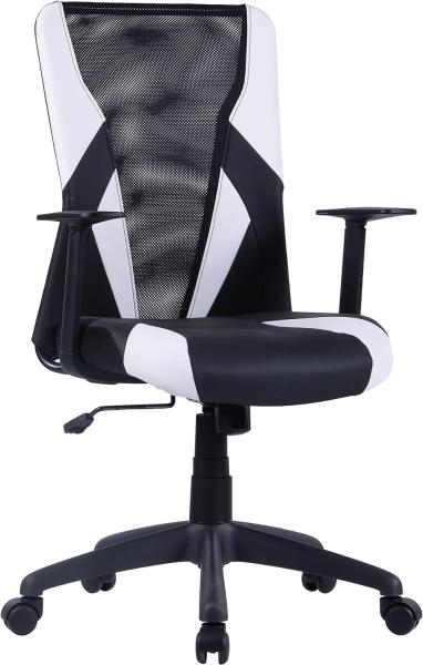 byLIVING Chefsessel FLASH / Kunstleder schwarz-weiß, Netzstoff schwarz / Gasdruckfeder / Wippmechanik / B 60,5 H 97-105 T 56,5 cm