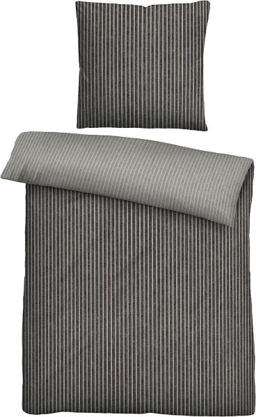 biberna Melange-Flanell Bettwäsche 0840507 WEBSTREIFEN, titanium, 1x 155x200 cm + 1x 80x80 cm