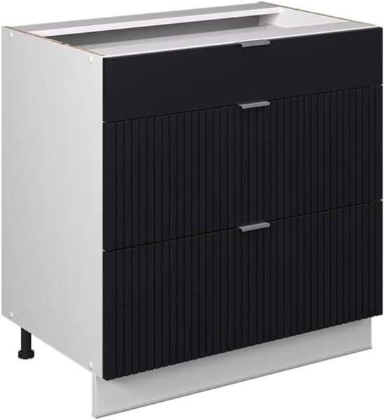 Vicco Schubladenunterschrank Fame-Line, Schwarz gestreift, 80 cm mit 3 Schubladen, ohne Arbeitsplatte