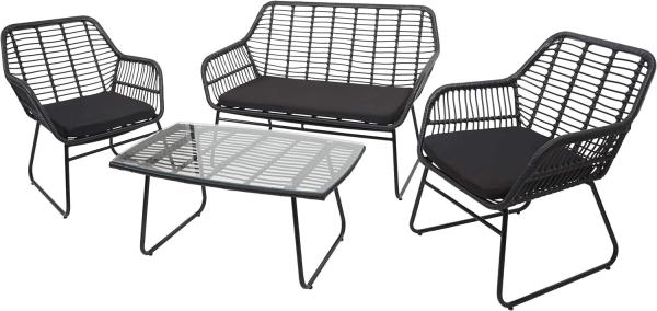 Polyrattan Garnitur HWC-G17a, Garten Sofa Set Sitzgruppe Stuhl, Seil ~ anthrazit, Polster anthrazit ohne Dekokissen