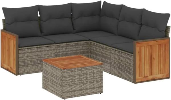 vidaXL 6-tlg. Garten-Sofagarnitur mit Kissen Grau Poly Rattan 3260051