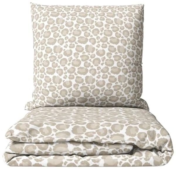 MTOnlinehandel Bettwäsche Leo Adventure in Renforcé, Weiß/ Beige/ Braun • Animal, 100% Baumwolle, 2 teilig, Bettwäsche- Set im Leo Look • Safari • Leopard