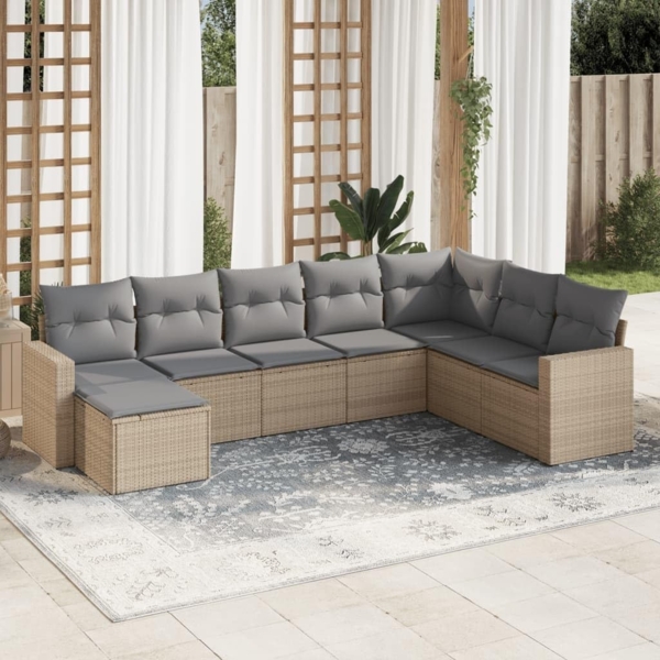 vidaXL 8-tlg. Garten-Sofagarnitur mit Kissen Beige Poly Rattan 3251696 Bild 2