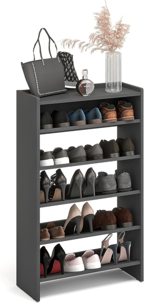 KOMTO Schuhregal Elexis 5 Schmal - Schuhablage Flur mit 5 Ebenen Offener Schuhschrank, Schuhschrank Schuh Organizer Platzsparend, 60 x 25 x 98 cm
