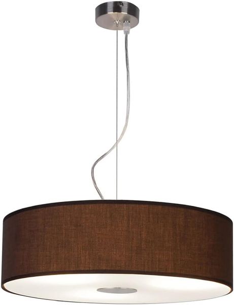 Pendelleuchte, Stahl, Textil braun, Glas, D 45 cm