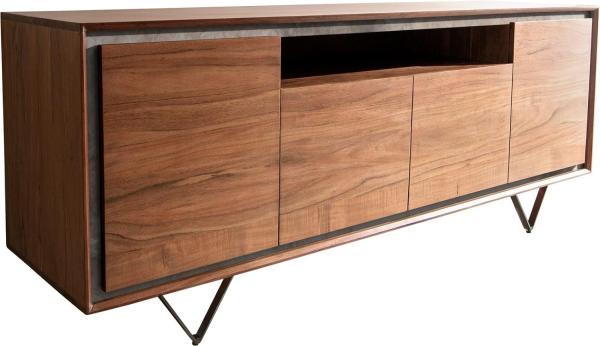 Sideboard Stonegrace 175 cm Akazie Braun Steinfurnier 4 Türen 1 Fach V-Fuß Schwarz