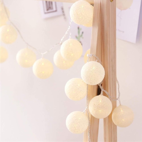Ciskotu LED Lichterkette Baumwollkugeln mit Stecker, 3,8m 20er Cotton Ball Lichterketten Kugeln Nachtlicht für Weihnachten, Hochzeit, Party, Zimmer, Wohnheim, Innen Deko Bild 4