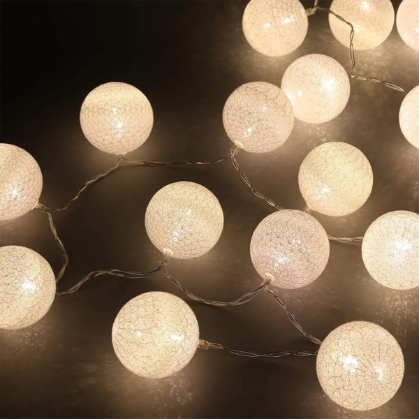 Ciskotu LED Lichterkette Baumwollkugeln mit Stecker, 3,8m 20er Cotton Ball Lichterketten Kugeln Nachtlicht für Weihnachten, Hochzeit, Party, Zimmer, Wohnheim, Innen Deko Bild 7