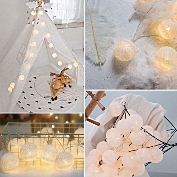 Ciskotu LED Lichterkette Baumwollkugeln mit Stecker, 3,8m 20er Cotton Ball Lichterketten Kugeln Nachtlicht für Weihnachten, Hochzeit, Party, Zimmer, Wohnheim, Innen Deko Bild 3