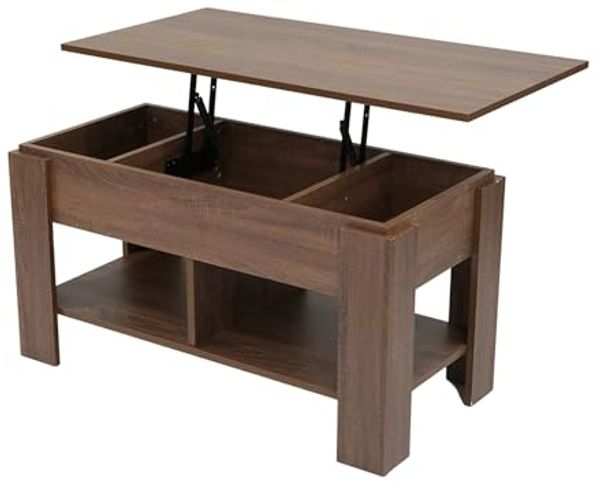 FurnitureR Moderner Couchtisch in Holzmaserung mit griffloser Schublade & klarer Linienführung für Wohnzimmer