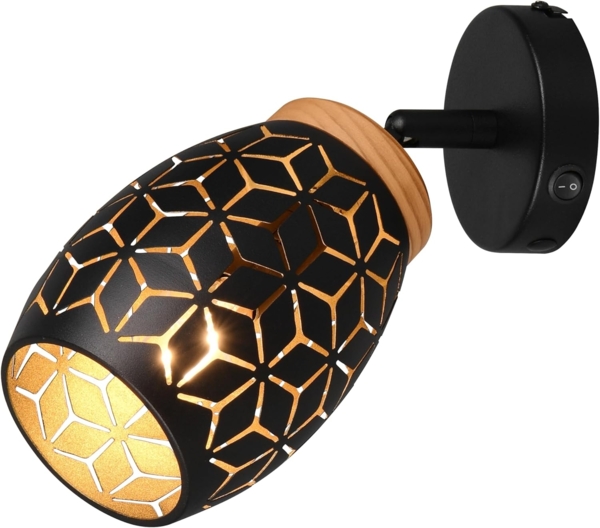 Wandstrahler BIDAR Schwarz Gold mit Schalter & Stanzmuster, Breite 12cm
