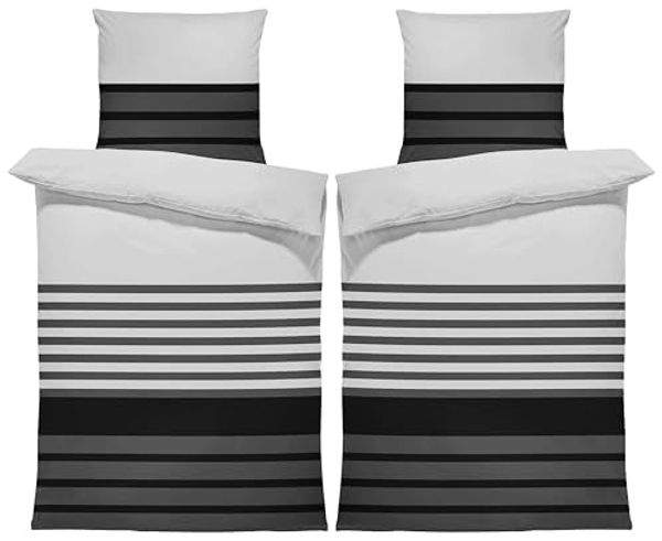 One Home Bettwäsche Winter Viga, Flanell, 4 teilig, modern gestreift, kuschelig flauschig warme weiche Baumwolle Biber