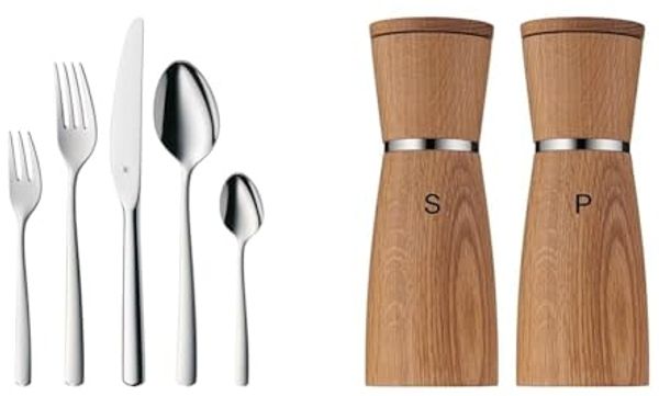 WMF Boston Besteck Set 12 Personen, Essbesteck 60 teilig, Monobloc-Messer & Ceramill Nature Salz und Pfeffermühle-Set 2-teilig, 17,9 cm