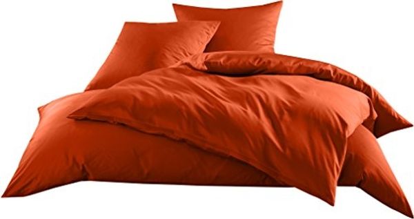 Mako-Satin Baumwollsatin Bettwäsche Uni einfarbig zum Kombinieren (Bettbezug 155x220 cm, Orange) viele Farben & Größen