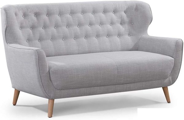 CAVADORE Zweisitzer-Sofa Abby / Klassisches Polstersofa mit Knopfverzierung / 153 x 89 x 88 / Strukturstoff, hellgrau