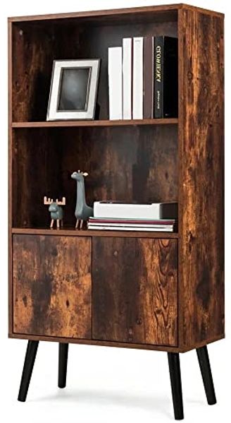 BAKAJI Bücherregal mit 2 Einlegeböden + Schrank mit Tür und Regal, Struktur aus MDF-Holz, Antikoptik, modernes Design, industriell, Größe 120 x 60 x 30 cm, Heimdekoration