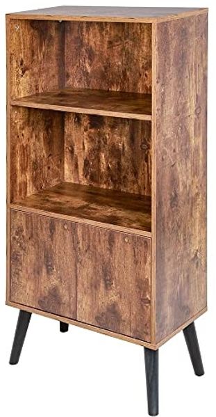 BAKAJI Bücherregal mit 2 Einlegeböden + Schrank mit Tür und Regal, Struktur aus MDF-Holz, Antikoptik, modernes Design, industriell, Größe 120 x 60 x 30 cm, Heimdekoration Bild 4