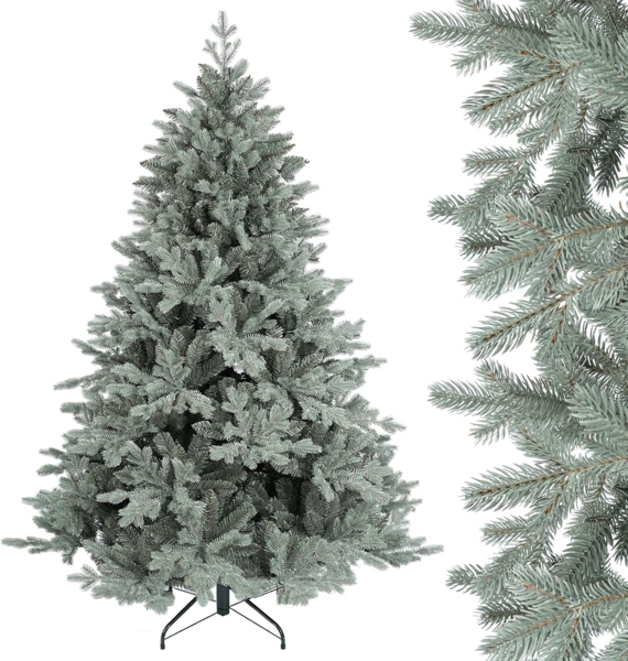 SALCAR 180 cm Künstlicher Weihnachtsbaum aus PE und unsichtbaren PVC-Spitzen, natürliche Blaugrau Tanne, Christbaum mit Schnellaufbau-Klappsystem und Metallständer