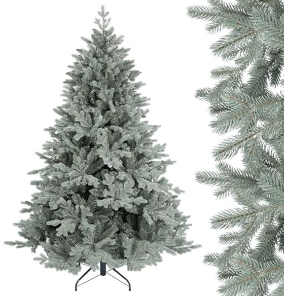 SALCAR 180 cm Künstlicher Weihnachtsbaum aus PE und unsichtbaren PVC-Spitzen, natürliche Blaugrau Tanne, Christbaum mit Schnellaufbau-Klappsystem und Metallständer