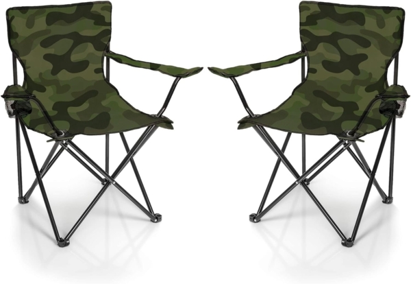 BigDean 2x Faltstuhl TARNMUSTER Camouflage Campingstuhl Anglerstuhl mit Getränkehalter & Tragetasche - Anglersessel klappbar - Klappstuhl Gartenstuhl Faltstuhl Relaxsessel Angelsessel faltbar