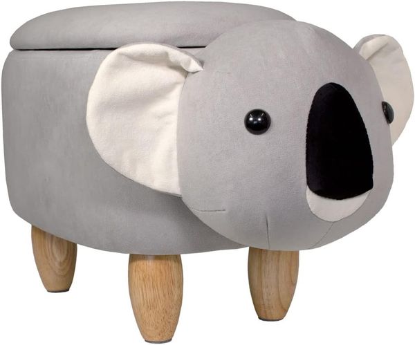 SVITA Kinderhocker Tierhocker mit Stauraum gepolsterter Hocker mit Holzbeinen Grau Tier-Motiv Koala