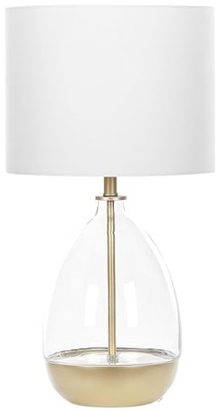 'Okari' Tischlampe Weiß / Gold Glas und Stahl 63 cm Stoffschirm Vasenform Kabel mit Schalter Wohnzimmer Salon Moderner Stil