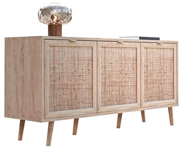 Newroom Sideboard Mila, Sideboard Sonoma Eiche Rattan Modern Boho Skandinavisch Highboard