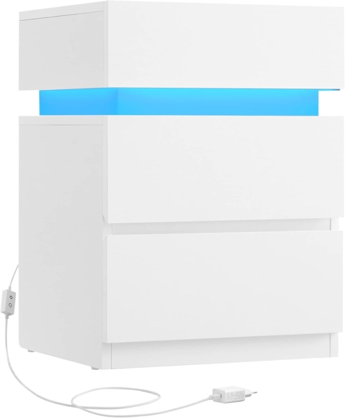 Vasagle Nachttisch mit LED-Beleuchtung, Beistelltisch, einstellbare Farben, Sofatisch mit 3 Schubladen, Nachtschrank für Schlafzimmer, Wohnzimmer, modern, 35 x 40 x 55 cm, weiß