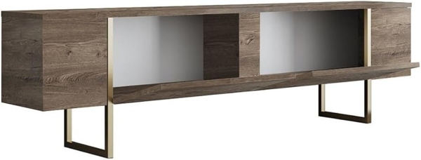 Vente-unique - TV-Möbel mit 2 Türen - Dunkel-Natur & Gold - ZIRELDA Bild 5
