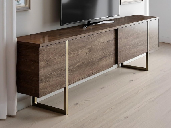 Vente-unique - TV-Möbel mit 2 Türen - Dunkel-Natur & Gold - ZIRELDA Bild 2